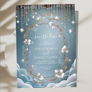 Elegante blauwe kristallen druppels Save the Date Kaart