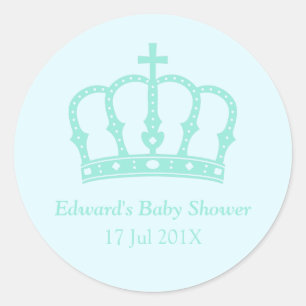 Elegante Blauwe Kroon Prins Baby Shower Ronde Sticker