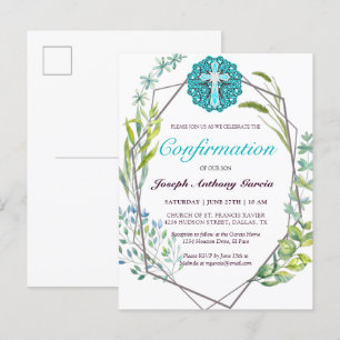 Elegante Blauwe Kruis Botanische Bloembevestiging Uitnodiging Briefkaart