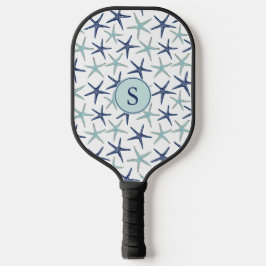Elegante Blauwe Kust Monogrammed Initialen Pickleball Paddle