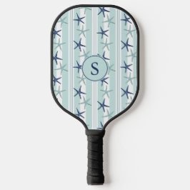 Elegante Blauwe Kustzeester Geborduurde Initiaal Pickleball Paddle
