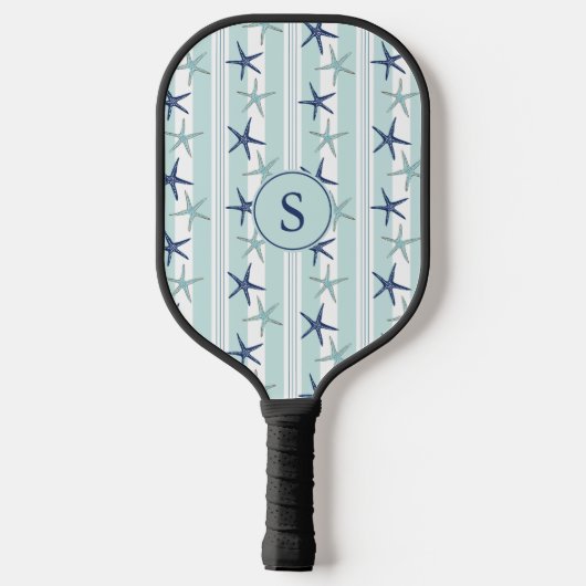 Elegante Blauwe Kustzeester Geborduurde Initiaal Pickleball Paddle (Achterkant)