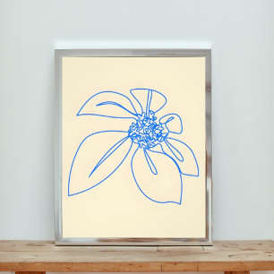 Elegante Blauwe Lijn Bloemtekening Foto Afdruk
