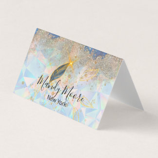 Elegante Blauwe & Luxe Gouden Waterverf Bloem Visitekaartjes