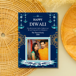 Elegante blauwe mandala Diwali Festival of Lights Feestdagenkaart