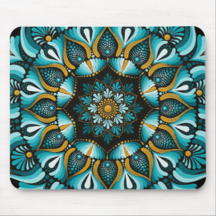 Elegante blauwe mandala   Heilige Geometrie Boho   Muismat