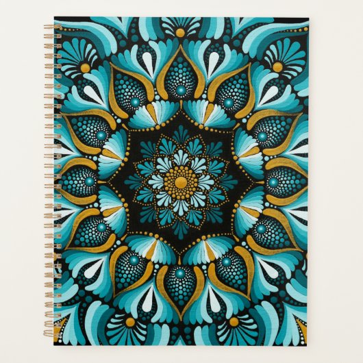 Elegante blauwe mandala | Heilige Geometrie Boho | Planner (Voorkant)