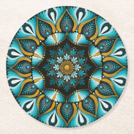 Elegante blauwe mandala | Heilige Geometrie Boho | Ronde Kartonnen Onderzetter