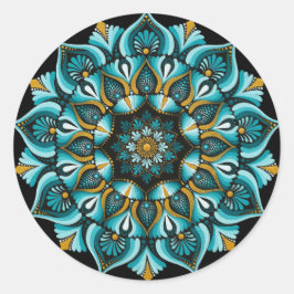 Elegante blauwe mandala | Heilige Geometrie Boho | Ronde Sticker