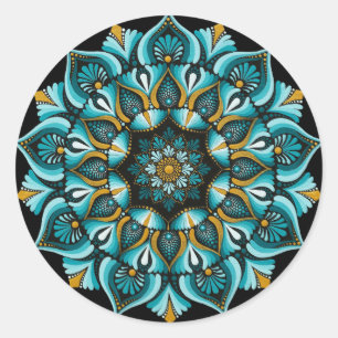 Elegante blauwe mandala   Heilige Geometrie Boho   Ronde Sticker