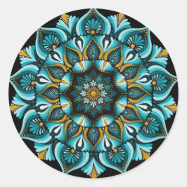 Elegante blauwe mandala | Heilige Geometrie Boho | Ronde Sticker