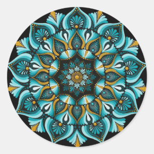 Elegante blauwe mandala   Heilige Geometrie Boho   Ronde Sticker