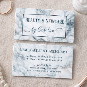Elegante Blauwe Marmeren Visagist & Haarstylist Visitekaartje