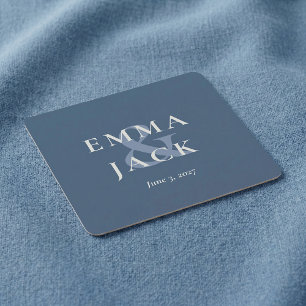 Elegante Blauwe Minimalistische ampersand Bruiloft Vierkante Kartonnen Onderzetter