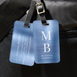 Elegante Blauwe Monogram Bagagelabel
