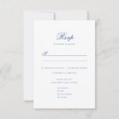 Elegante Blauwe Monogram Crest Formeel Script Trou RSVP Kaartje (Voorkant)