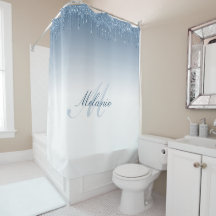 elegante blauwe monogram douchegordijn