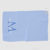 Elegante Blauwe Monogram Naam Initiaal Op Maat Golfhanddoek (Horizontaal)