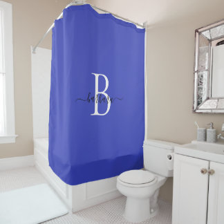Elegante blauwe monogram scriptnaam douchegordijn