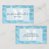 Elegante Blauwe Monogram Scuba Duikinstructeur Visitekaartje (Voorkant / Achterkant)