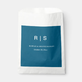 Elegante blauwe monogram trouwgunstzak bedankzakje