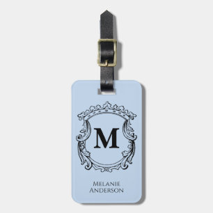 Elegante Blauwe Monogram Wapenschild Bagagelabel