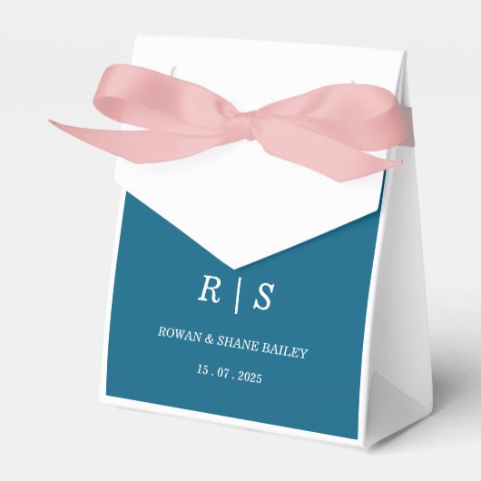 Elegante Blauwe Monogram Wedding Favoriet Box Bedankdoosjes (Voorkant Zijde)