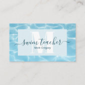 Elegante blauwe monogram zwemleraar visitekaartje (Voorkant)