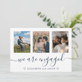 Elegante blauwe multiphoto Aankondiging verloofd (Staand voorkant)