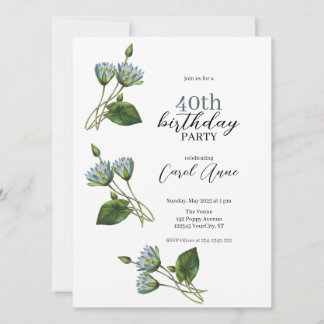 Elegante Blauwe Nymphea Bloemen Verjaardagsfeest Kaart