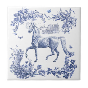 Elegante  Blauwe Paard Bloemen Tegeltje