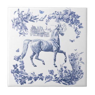 Elegante  Blauwe Paard Bloemen Tegeltje