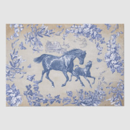 Elegante Blauwe Paard Bloemen Toile Kraft Tissuepapier