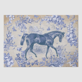 Elegante Blauwe Paard Bloemen Toile Kraft Tissuepapier
