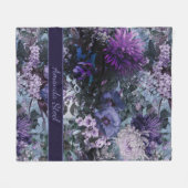 Elegante blauwe paarse bloemen monogram fleece deken (Voorkant (Horizontaal))
