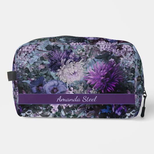 Elegante blauwe paarse bloemen monogram toilettasje (Voorkant)