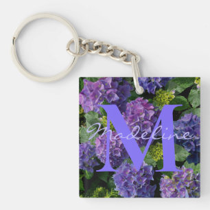Elegante blauwe paarse magenta groene bloemige hor sleutelhanger