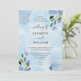 Elegante Blauwe Paarse Waterverf Eenvoudige Bloeme Kaart