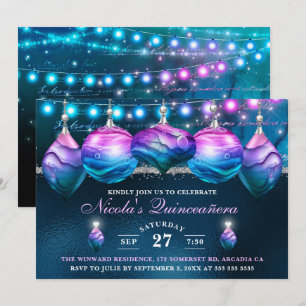 Elegante Blauwe & Paarse Zeemeermin Bellen Quincea Kaart