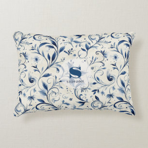 Elegante blauwe Paisley bladeren - witte achtergro Accent Kussen
