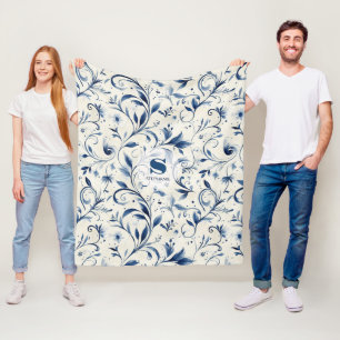 Elegante blauwe Paisley bladeren - witte achtergro Fleece Deken