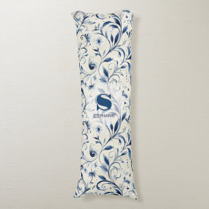 Elegante blauwe Paisley bladeren - witte achtergro Lichaamskussen