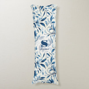 Elegante blauwe Paisley bladeren - witte achtergro Lichaamskussen