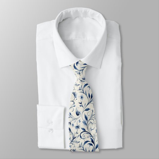 Elegante blauwe Paisley bladeren - witte achtergro Stropdas (Gebonden)