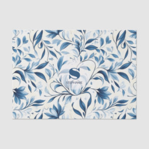 Elegante blauwe Paisley bladeren - witte achtergro Tissuepapier