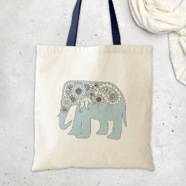Elegante blauwe Paisley olifant Tote Bag