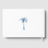 Elegante Blauwe Palm Tropisch Strand Bruiloft Gastenboek (Achterkant)