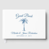 Elegante Blauwe Palm Tropisch Strand Bruiloft Gastenboek (Voorkant)