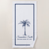 Elegante blauwe palmboom gepersonaliseerd strandlaken (Voorkant)