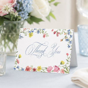 Elegante Blauwe Pastel Wilde Bloem Crest Bruidsdou Bedankkaart